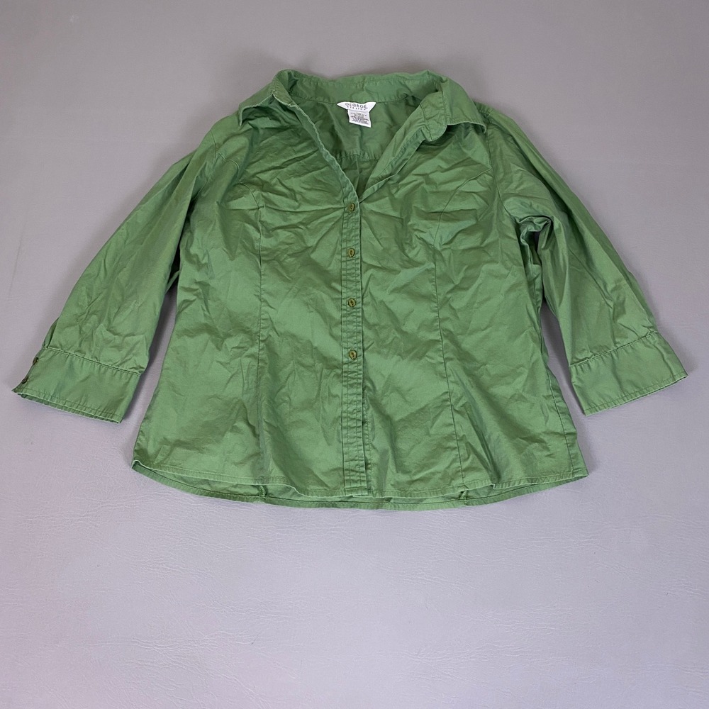 George Button Up Shirt Women's Size XL Spa Green Stretch 3/4 Sleeve Shirt